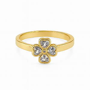 Anel trevo de quatro folhas sorte pedra zircônia cristal banhado a ouro 18k
