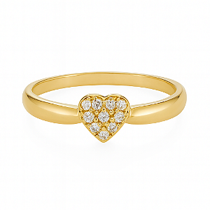 Anel chuveiro coração com zircônia cristal transparente banhado a ouro 18k dourado