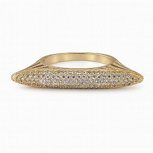 Anel placa cravejado em zircônia cristal transparente banhado a ouro 18k dourado