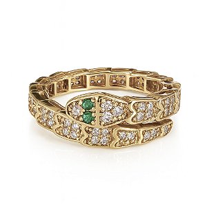 Anel cobra cravejada em pedra zircônia cristal transparente banhada a ouro 18k dourado