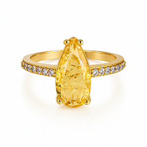 Anel gota pedra amarelo citrino banhado a ouro 18k dourado