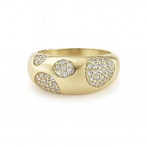 Anel grosso liso orgânico com detalhes em pedra zircônia cristal transparente banhado a ouro 18k amarelo