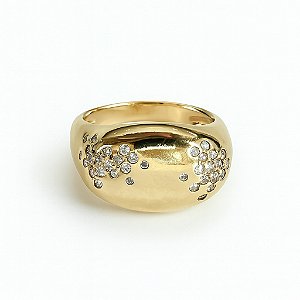 Anel orgânico grosso com pontos de luz cristal transparente banhado a ouro 18k amarelo