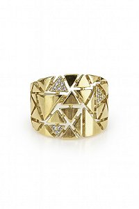 Anel placa com triângulos vazados banhado a ouro 18k amarelo