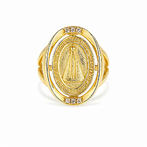 Anel medalha de Nossa Senhora Aparecida quem gira banhada a ouro 18k amarelo