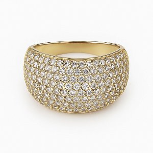 Anel grosso luxo cravejado em microzircônia cristal transparente banhado a ouro 18k amarelo