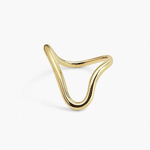 Anel orgânico desconstruído fino liso banhado a ouro 18k amarelo