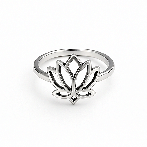 Anel flor de lótus vazado liso sem pedras prata 925