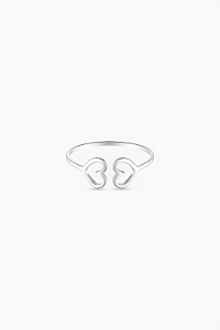 Anel 2 corações regulável liso na prata 925