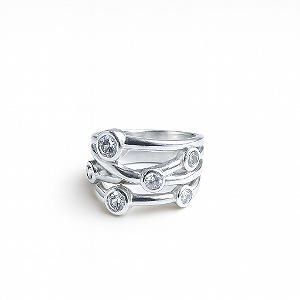 Anel 4 voltas com pontos de luz na zircônia cristal transparente prata 925