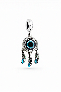 Berloque olho grego e filtro dos sonhos com resina e zircônia cristal prata 925