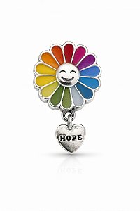 Berloque girassol colorido com placa Hope (ter esperança) prata 925