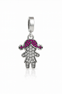 Berloque menina filha cravejada em zircônia cristal prata 925