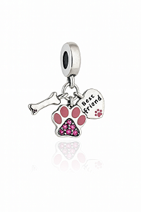 Berloque Pet best friend com zircônia rosa  pink prata 925
