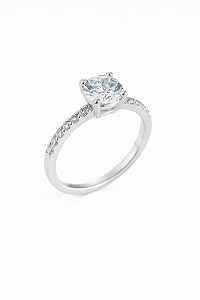 Anel solitário cravejado nas laterais zircônia cristal prata 925 pedra 0,5 mm