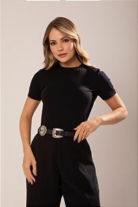 T-shirt Gola Redonda Ana Preta Algodão Egípcio