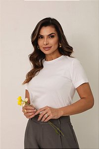 T-shirt Gola Redonda Ana Branca Algodão Egípcio