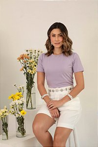 T-shirt Gola Redonda Ana Lavanda Algodão Egípcio