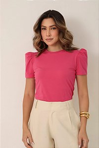 T-shirt Manga Bufante Gisa Rosa Algodão Egípcio
