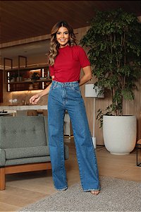 Calça Jeans Wide Leg Escura