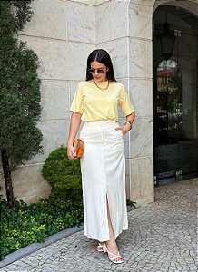 Saia Midi Katia Amarelo Manteiga