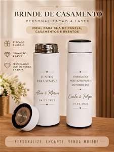 Kit 50 Lembrancinhas de Casamento Garrafa Térmica Inox Personalizada a Laser