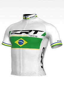 Camisa de Ciclismo Bike ERT Elite Cor Branca Bandeira do Brasil Zíper Inteiro com 3 bolsos