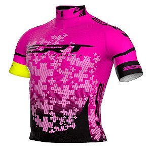 Camisa Feminina de Ciclismo Bike ERT Elite Team Rosa com Preto - Vários Tamanhos