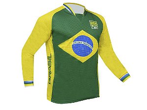 Camisa de Ciclismo Bike ERT Manga Longa para Downhill Cores do Brasil - Tamanho G