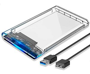 Case Externo Para Hd Notebook Transparente Sata 2.5 Usb 3.0 Serve para SSD