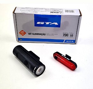 Kit Iluminação Bicicleta GTA Farol Led Super Forte 700 Lumens + Lanterna Sinalizadora Recarregável