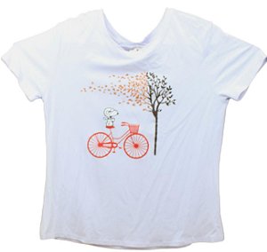 Camiseta Casual Feminina Com Estampas de Bicicleta Manga Curta