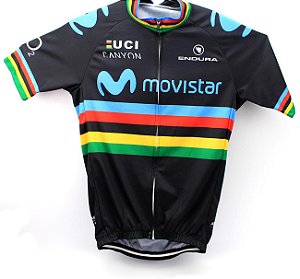 Camisa de Ciclista Movistar Arco Iris Campeão Mundial Com 3 Bolsos