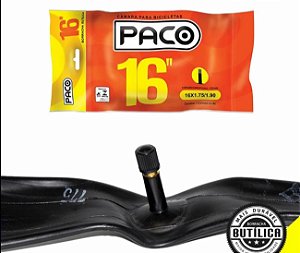 Câmara De Ar Bicicleta MTB Paco Aro 16 x 1.75/1.90 Válvula Schrader Bico Grosso