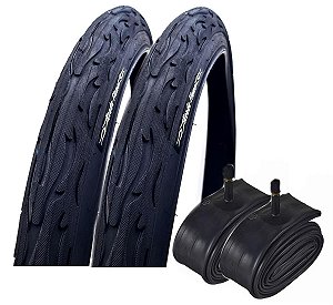 Kit 2x Pneus Aro 26 Kenda Flame Preto 2.125 + 2x Câmara Kenda Bico Grosso
