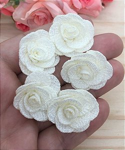 Florzinhas de Tecido - Marfim - 3cm - 5 unidades
