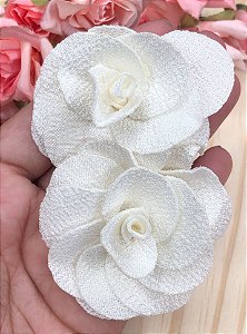 Flor de Tecido Grande - Marfim - 6cm - 2 unidades