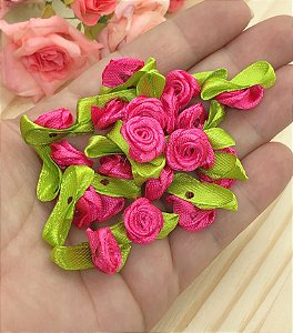 Florzinha Rococó com Folhas - Rosa Pink - Pacote 20 unidades