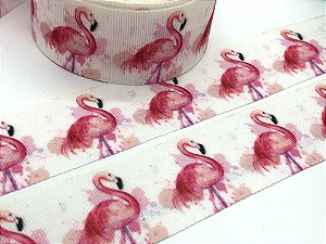 Fita de Gorgurão Estampada - Flamingos Aquarela - Artfitas - 38mm