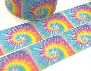 Fita de Gorgurão Estampada - Tie Dye Tons Candy - Artfitas - 38mm