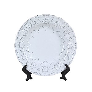 KIT 2 PRATOS FUNDOS EM CERAMICA BRANCA LINHA RENDADA PROVENCE 25 CM MESA POSTA