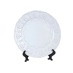 KIT 2 PRATOS RASOS EM CERAMICA BRANCA LINHA RENDADA PROVENCE 28 CM MESA POSTA