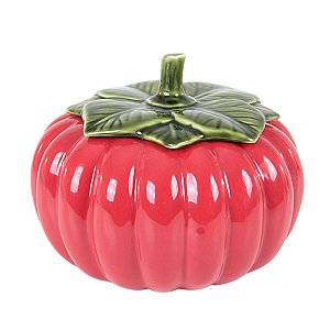 MORANGA GRANDE COM TAMPA EM CERAMICA ESMALTADA VERMELHA 23 CM MESA POSTA COZINHA E UTILIDADE