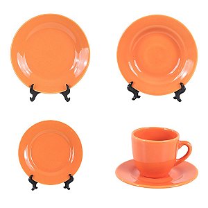 APARELHO DE JANTAR 20 PEÇAS EM CERAMICA ALARANJADA MESA POSTA CASA FESTA