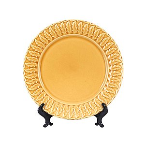 KIT 2 PRATOS RASOS LINHA PANACHE EM PORCELANA MOSTARDA 27,5 CM MESA POSTA