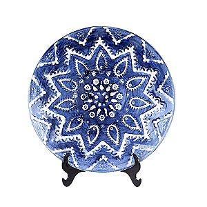 KIT 2 PRATOS DE SOBREMESA LINHA BOMBAIN EM PORCELANA AZUL 20,5 CM MESA POSTA