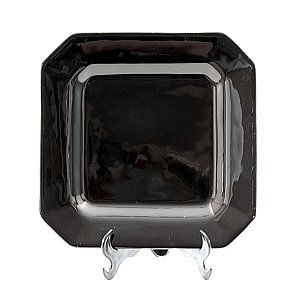 KIT 2 PRATOS DE SOBREMESA QUADRADO EM PORCELANA PRETO 20,5 X 20,5 X 2,5 CM MESA POSTA