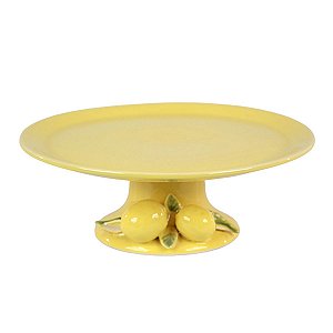 SUPORTE PARA BOLO LIMÃO COM PÉ EM CERÂMICA AMARELA 27,7 CM MESA POSTA FESTAS