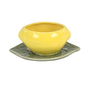 BOWL LIMÃO COM PIRES EM CERAMICA ESMALTADA AMARELO 300 ML MESA POSTA E UTILIDADE
