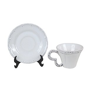 JOGO DE XICARAS DE CHÁ EM CERAMICA BRANCA LINHA RENDADA PROVENCE 200 ML MESA POSTA 6 UNIDADES